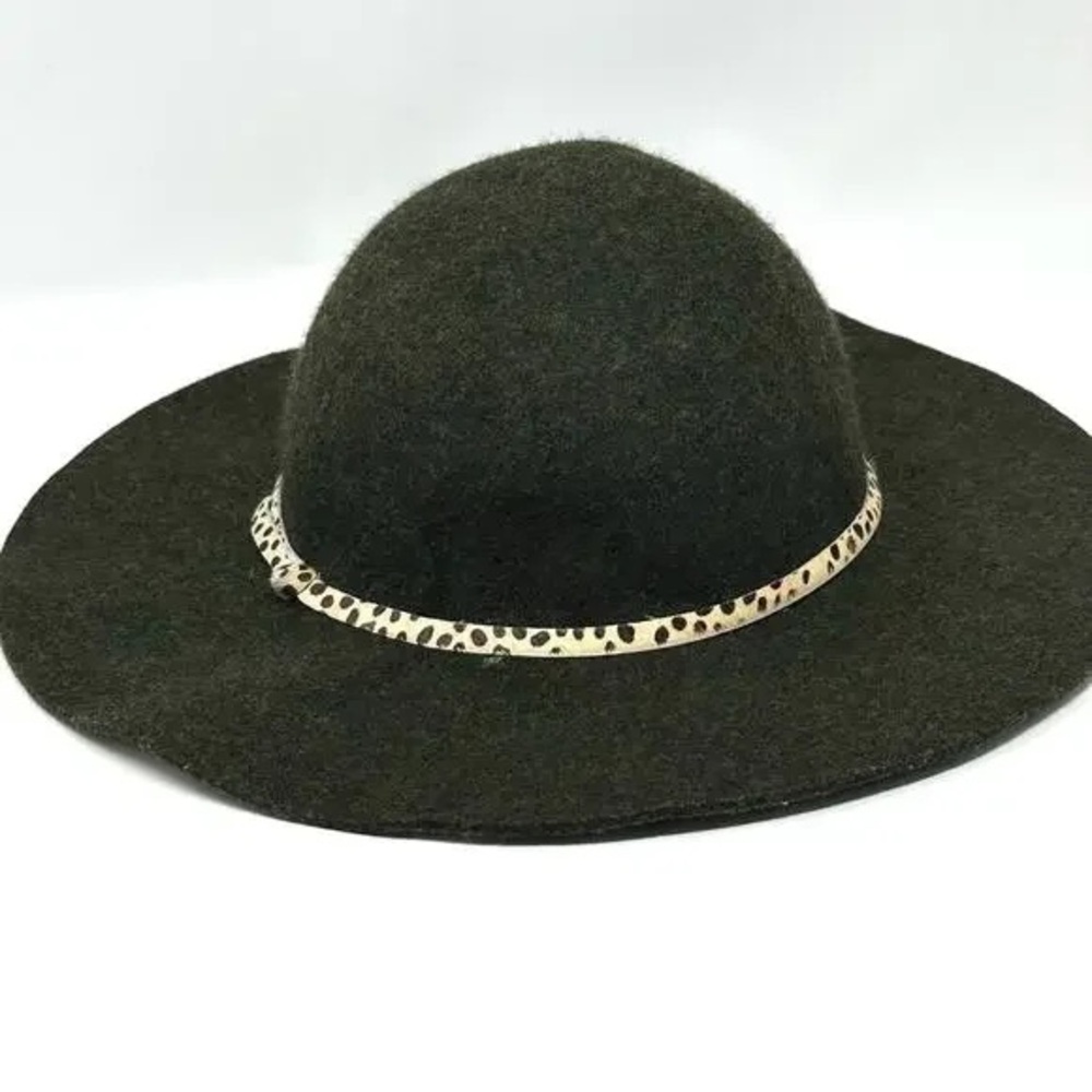Anthropologie Hat Attack Womens Olive Green 100% Wool Felt Hat Outdoor Boho